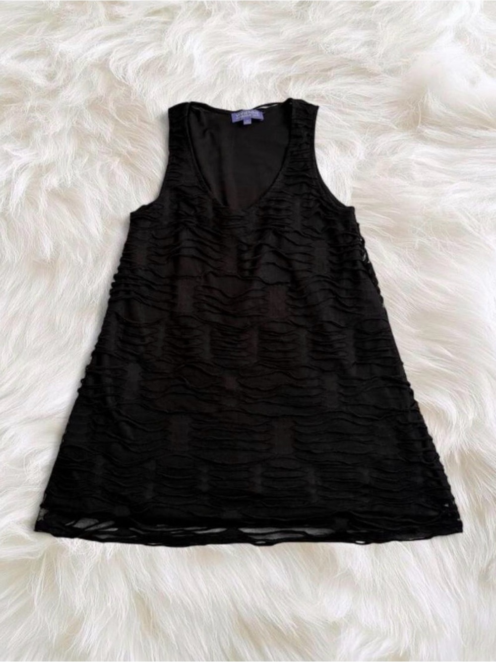 Vivienne Tam Black Distressed Textured Sleeveless Tunic Top